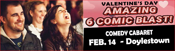 Amazing 6 Comic Blast on Valentines! Starring Comedian Steve Young is an award-winning author and television writer for shows like  Boy Meets World, Cybil” and  The Tonight Show.  He has opened for stars like Jay Leno, Jerry Seinfeld, Eddie Murphy and Jim Carey. His comedy callback skills will amaze you and crack you up! Headliner #2 is Bill Chiang!, Seen on Comcast Comedy, This funny man will make you laugh until your sides hurt! One of the funniest comics on the comedy circuit! Also making you laugh is headliner #3, the hilarious Belynda Cleare! You will also see funny new comic Jack Mathew and Philly Funny guy Ahson Latif! Hosted by comedy competition winner Kevin Tiers!